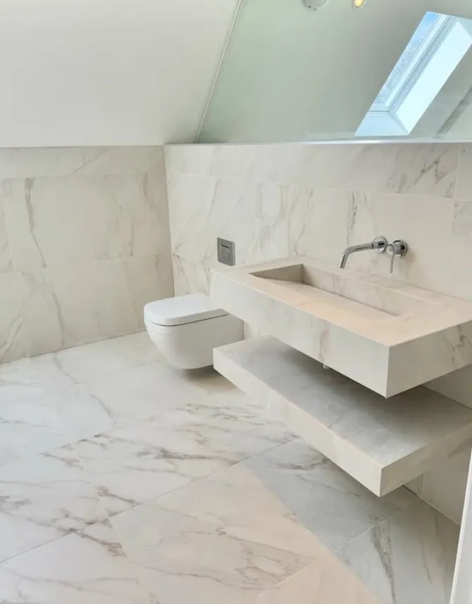 White bathroom with bespoke floating basin